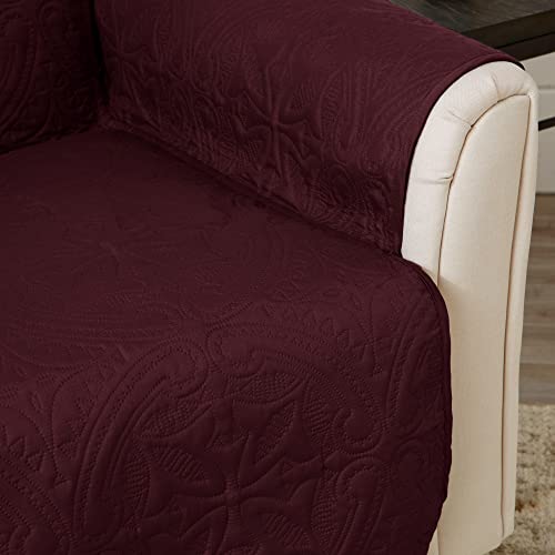 Image of Great Bay Home Reversible Sofa Cover - Washable Slipcover Furniture Protector with Elastic Straps - Perfect for Kids & Pets - Quilted & Stitched Detail (Wine /Light Grey)