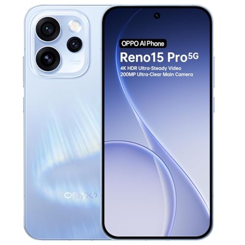 OPPO Reno15 Pro 5G CPH2813 512GB de almacenamiento, 12 GB de RAM, Android 16, teléfono inteligente desbloqueado de fábrica (azul aurora)