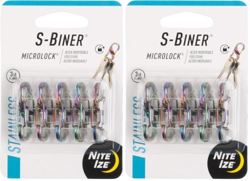 Image of Nite Ize S-Biner MicroLock Stainless Steel - Micro-Sized Dual Carabiner for Keys, Pet Tags & Small Accessories - Center Locking Lever - Twist-to-Lock (Pack of 2)