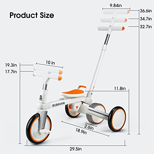 Bubavan Toddler Bike,Tricycles For 1-3 Year Olds,Toddler Bike With Push Handle,Toddler Tricycle,Gifts&Toys For 1 Year Old Girls&Boys,Kids Trike With Adjustable Seat&Removable Pedals (Orange) #TOP6