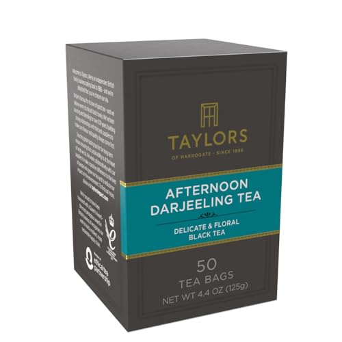 Image of Taylors of Harrogate Afternoon Darjeeling, Black Tea, Pillow Bags 50 Count (Pack of 1), Delicate, Sweet & Floral, Caffeinated, Enjoy Hot or Iced, 50 Teabags