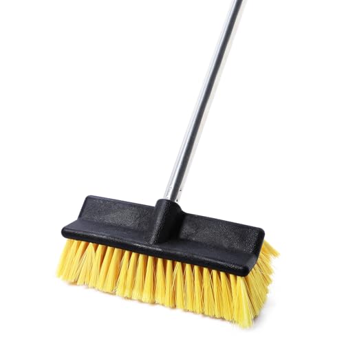 Yocada Deck Brush with 4-Section Extendable Handle Floor Scrub Brush Soft &Medium Bristles Non-Slip Grip for Outdoor Deck Patio Bathroom Garage Concrete Cleaning 54.3 Inch