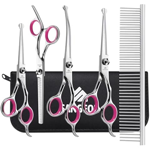 Dog Grooming Scissors, 6-in-1 Professional Dog Grooming Kit, 4CR Stainless Steel Dog Scissors for Grooming, Heavy Duty Dog Shears for Grooming, Dog Grooming Supplies Pet Grooming Kit for Dogs at Home Cover