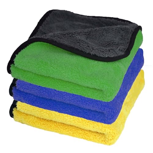 Autofy Multipurpose Microfiber 800 GSM Pack of 3-40cm x 40cm Cleaning Towel Microfibre Cloth Highly Absorbent Dust Towels for All Vehicles Bikes Cars Glass Kitchens - Multicolour