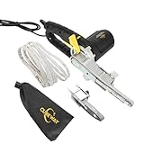 CUBEWAY Electric Mini Belt Sander, Belt Grinder 400W with 300-1700RPM Variable Speed Detailing File Sander with 2 Threads (3/8' x 18' and 1/2' x 18') and 6 Sanding Belts for wood, metal, and plastics