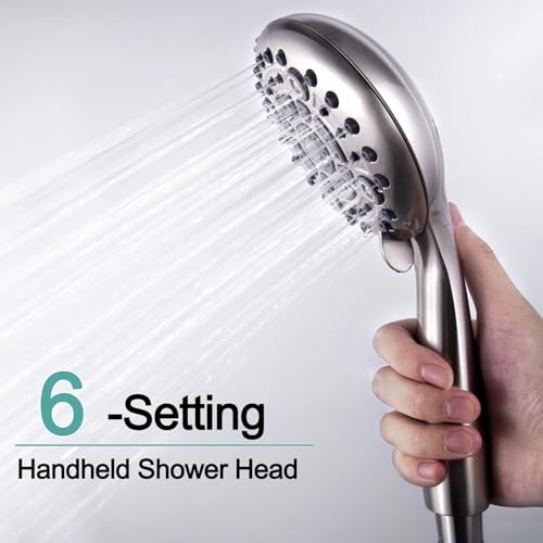 Image of SR SUN RISE 10 Inches Wall Mounted Shower System with Tub Spout Shower Tub Faucets Sets Complete Newer Model High Pressure 8-Spray Rain Shower Head and 6-Setting Handheld Combo, Brushed Nickel