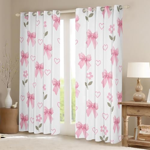 Cortinas de ventana con lazos rosados Manfei de 2 paneles con ojales para habitación infantil 3