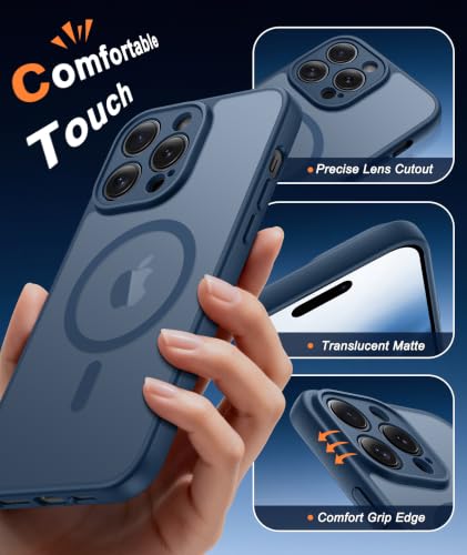 Image of FNTCASE for iPhone 14-Pro Case Blue: Translucent Compatible with MagSafe | With Screen Protector, Magnetic Camera Protection Slim Protective, 14FT Military Grade Drop Tested, Matte Shockproof Cover