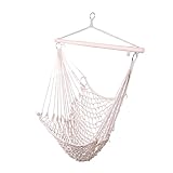 ONCLOUD Macrame Hammock Chair - Beige Cotton Rope Swing Chair for Indoor and Outdoor Use, Boho Hammock Seat, Perfect for Bedroom, Patio, Porch, Garden, Yard, and Beach