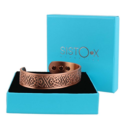 SISTO-X Chunky Copper Cuff Inca Design Magnetic Bracelet/Bangle by Sisto-X® 6 Magnets Health Neodymium Medium (160-190Mm)