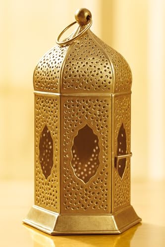 Image of The Purple Tree Brass Moroccan Lantern Lamp Tealight Candle Holder for Diwali Decor (Gold), Diwali tealight Candle Holder, Gift for deepawali