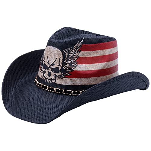 Retro Rodeo Wild Western Cowboy Hats For Men And Women - Black & Winged Skull #TOP18