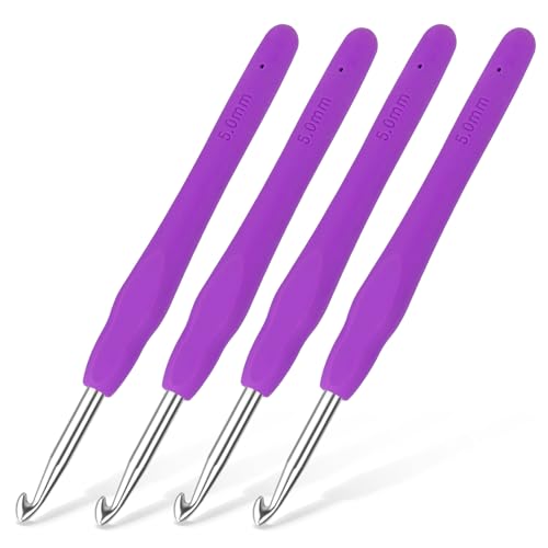 4PCS 5.0mm SizeH Crochet Hooks Ergonomic Handle Crochet Hooks for Arthritic Hands Smooth and Extra Long Crochet Needles for Beginners Knitting Needles for Beginner Handmade DIY Multicolor