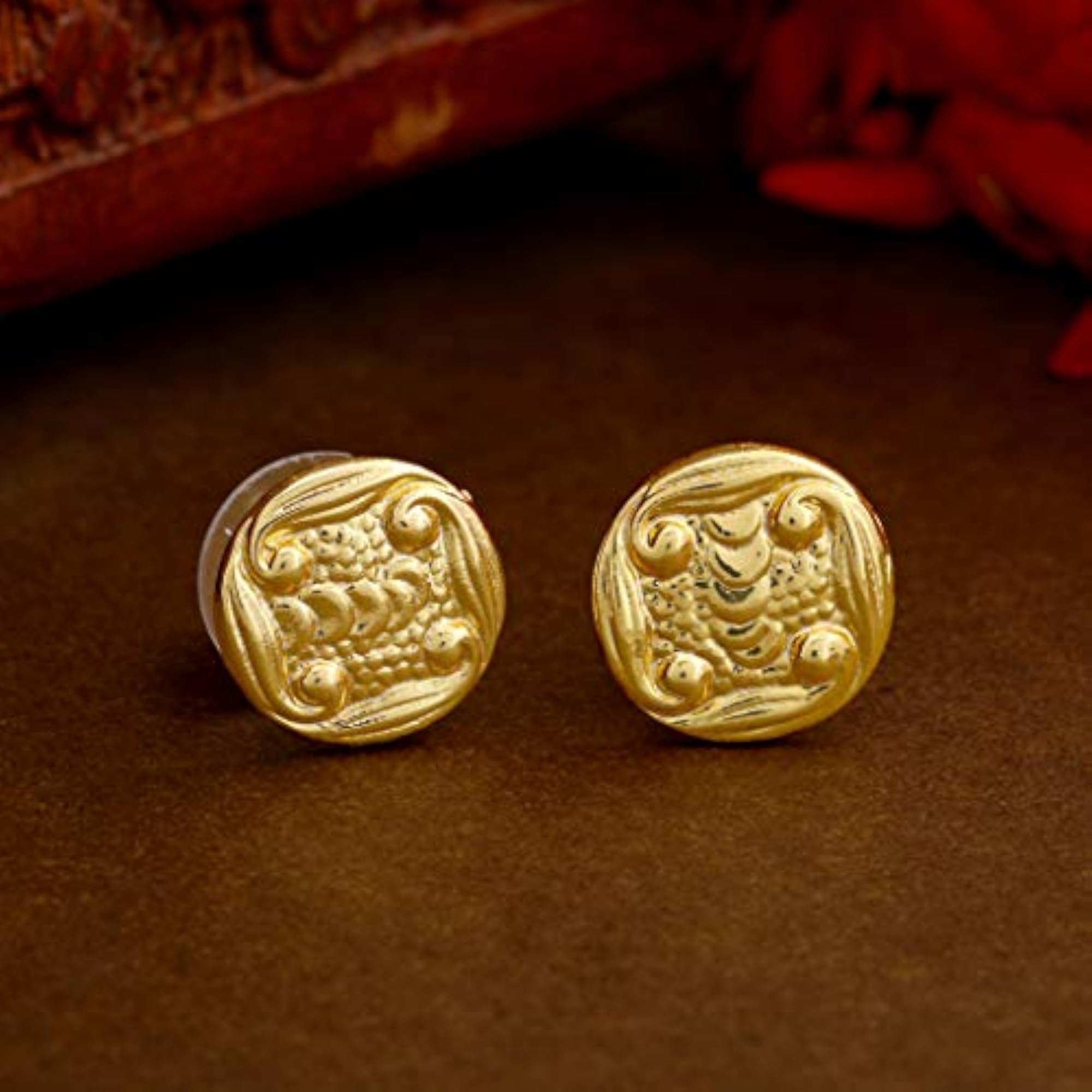 Gehena - Gold Tone Antique Coin Stud Earrings
