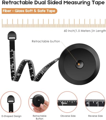 Image of iBayam 2 Pack Tape Measure Measuring Tape Tool for Body Fabric Sewing Tailor Cloth Knitting Vinyl Home Craft Measurements, 60-Inch Soft Retractable Double Scales Rulers for Body Weight Loss
