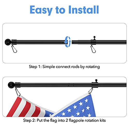 Flag Pole Kit for Outside House with Holder, 5ft Outdoor Flag Poles for 3x5 Flags, Heavy Duty Black Flagpole for Boat, RV, Truck Hitch, 1 inch Diameter, Tangle Free Rings