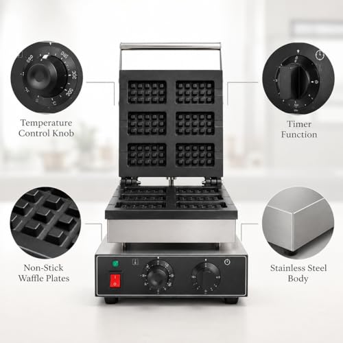 Image of 6 PCS Biscuit Waffle Machine, Commercial Electric Biscuit Baker, Non-Stick Waffle Biscuit Maker for Cafe Bakery Restaurant