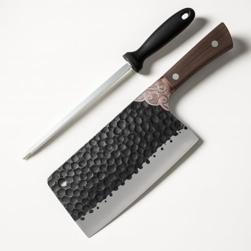 Image of Machado Forging Serbian Chef Knife Set - 12 inch Full Tang High Carbon Clad Steel Butcher Cleaver with Knife Sharpener - Perfect for Vegetables, Fish, Meat - Ideal for Kitchen, Hotel, Restaurant