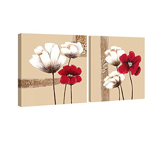 Cuadros de flores roja y blancas, moderno, Giclée, enmarcado, lienzos, impresión, ilustraciones, 2 paneles, pinturas al óleo abstractas, florales, impresión de fotos sobre lienzo, arte de pared para decorar el dormitorio, de Wieco Art