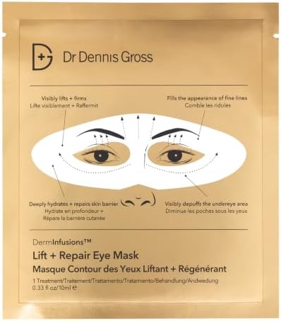 Dr Dennis Gross DermInfusions Lift + Repair Eye Mask | Visibily Lift + Firm, Fills the Appearance of Fine Lines, Hydrates + Repairs Skin Barrier, Visibly Depuffs Undereye Area | 1 Treatment 0.33 fl oz
