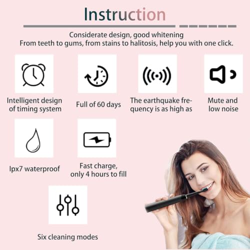 Image of Cosmic Lite Sonic Electric Toothbrush | Waterproof Rechargeable Toothbrush with Replaceable Brush Heads | 6 Modes, 3 Brush Heads, 1 Interdental Head - Pack of 1 Black Color