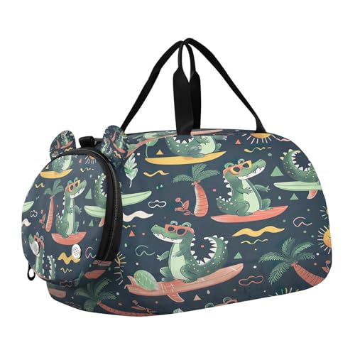 YETTASBIN Sport Travel Duffel Bag for Girls Boys, Cool Crocodile Large Waterproof Weekender Overnight Bag, Detachable Shoulder Strap Gym Bag with Shoe Compartment & Wet Pocket