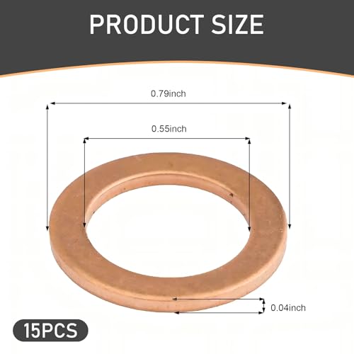 Image of 15PCS Oil Drain Plug Gasket, 14mm Copper Oil Drain Plug Washer Gaskets, Compatible for Mercedes Crush Washer OEM Part#: 007603-014106