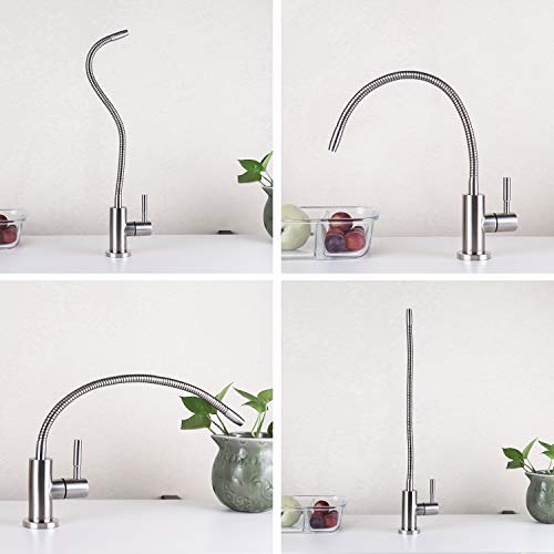 Drinking Water Faucet, Kitchen Sink Faucet Beverage Faucet for Drinking Water Purifier Filter Filtration System, 1/4-inch Tube, Lead-Free, Brushed Stainless Steel by KINGLEV…