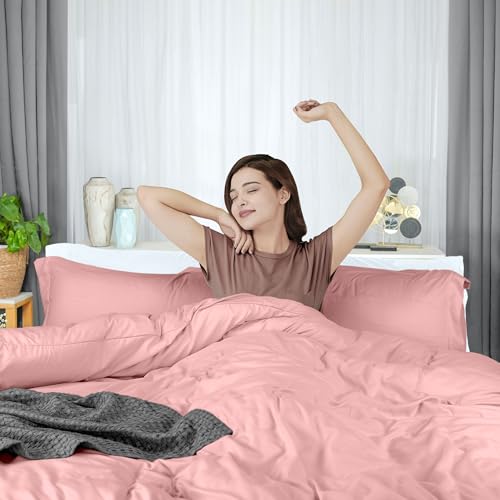 Utopia Bedding Duvet Cover Twin Size - 2 Piece with Zipper Closure - 1 Comforter Cover 68X90 Inches & 1 Pillow Sham 20X26 Inches (Pink) Comforter Not Included