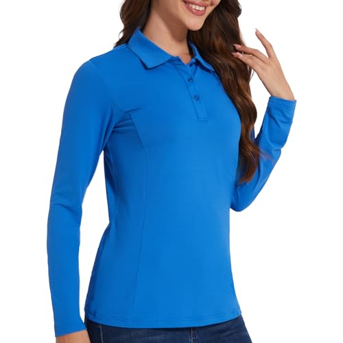 Women's Polo Shirts Breathable UV Sun Protection Shirts Athletic Workout T Shirts Long Sleeve Collared Golf Top Shirts(Royal Blue,L)