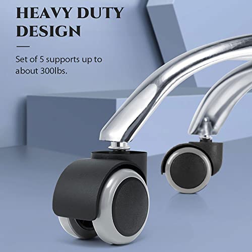 Tbacw 2" Universal Office Chair Wheels Heavy Duty Replacement, No Noise Rubber Chair Casters Wheels, Standard Size Stem 7/16 Inch 11Mm Set Of 5 #TOP5
