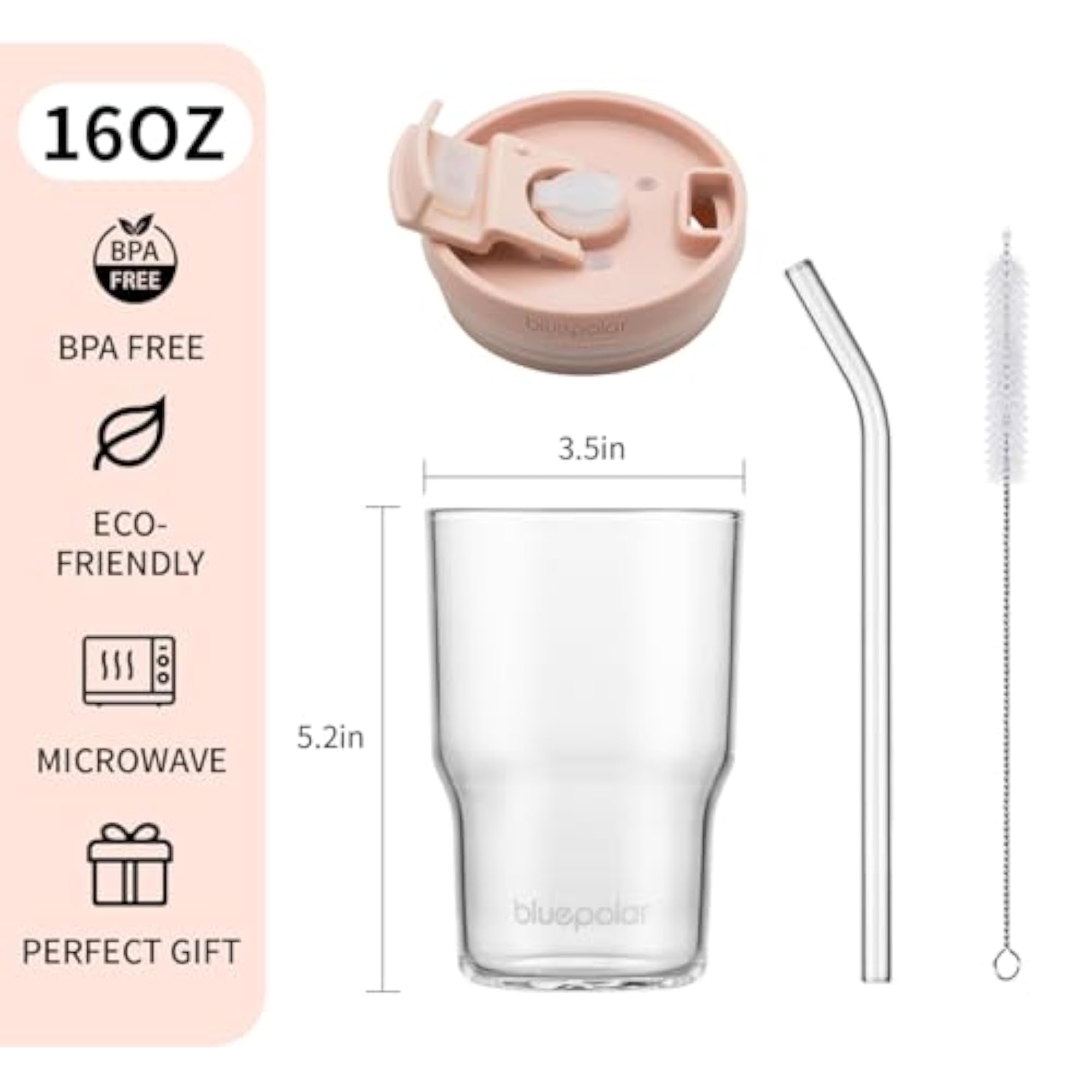 16oz/480ml Iced Coffee Glasses with Lids and Straws