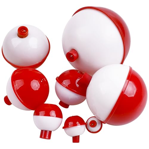 VATEICO Fishing Folats Bulk Hard ABS Bobbers Snap-on Floats Push Button Round Buoy Float Bobbers for Crappie Panfish Walleyes Red and White 0.75\"/1\"/1.25\"/1.5\"/2\" (0.75inch - 10pcs)