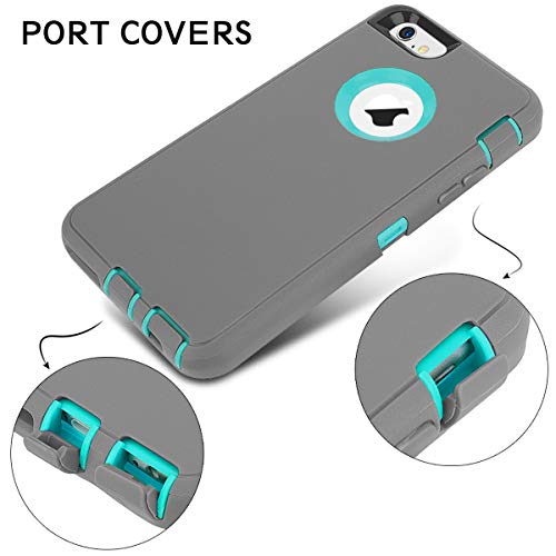 Maxcury For Iphone 6 Case Iphone 6S Case Heavy Duty Shockproof 3 In 1 Soft Silicone Rubber + Hard Pc Bumper Cove With Built-In Plastic Screen Protector - Grey And Light Blue #TOP3