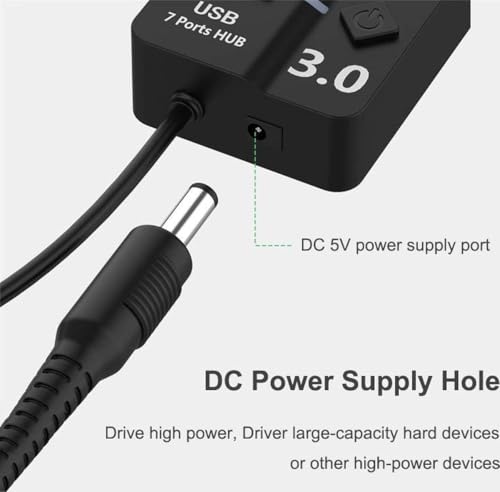 Image of USB Hub 3.0 - 7-Port High-Speed USB Splitter with Individual On /Off Switches, LED Lights, USB Extension for Laptop, PC, Mobile HDD - Plug & Play Data Hub (No Power Adapter)