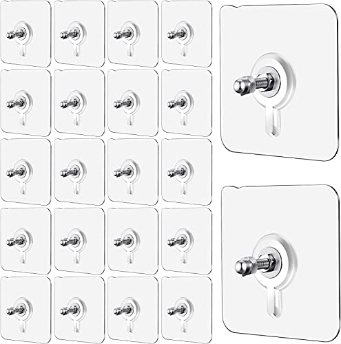 Image of Self Adhesive Hanging Nails, Punch-Free Wall-Mounted Screw Hook Non-Trace No Drilling Transparent Nail Free Hook Heavy Duty Waterproof Seamless Screw for Kitchen Bathroom Tile Wall (20)