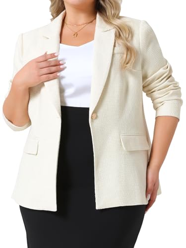 Agnes Orinda Plus Size Womens Tweed Blazers Casual Open Front Long Sleeve Work Office Suits Blazer Jackets