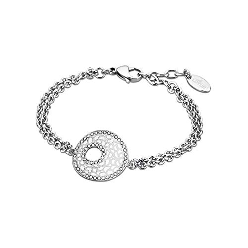 LOTUS STYLE Pulsera de acero inoxidable LS1721-2/1 para mujer, joyas de plata y blanco, D2JLS1721-2-1, un bonito regalo para Navidad, cumpleaños, día de San Valentín, 20.5 centimeters, Acero