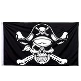 Whaline 3x5 Ft Halloween Jolly Roger Flag, Skull Pirate Flag Halloween Decoration Flags for Pirate Halloween Party Outdoor Decorations and Gifts, Vivid Color and UV Fade Resistant