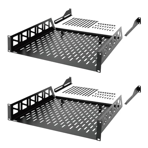 Tecmojo 2U Rack Regal, 48,3 cm Server-Rack, 40,6 cm Tiefe, Tragkraft 50 kg, Rack Mount Regal für 48,3 cm Netzwerk-Racks und Schränke, mit komplettem Zubehör (2er-Pack)