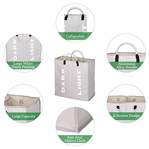 Saco de roupa Blusea dobrável com 2 seções dobrável para lavanderia, cesto de roupa de tecido Oxford