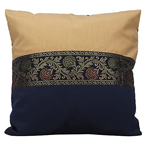 Image of Royal Blue Silk Big Size Square Pillow Cushion Covers 24x24 inch Pack of 5 Decorative Pillow Covers for Sofa