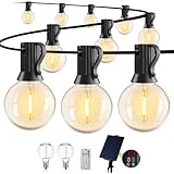 【2026新登場】ストリングライト ソーラー 屋外 IP65防水 USB充電可能 ソーラー ストリングライト 夜間自動点灯 15m 25個LED電球 G40 E12口金 電球色 PC素材 破損しにくい 8種点灯モード 調光可能 タイマー機能 リモコン付き 残量表示機能 室内/屋外照明 誕生日 クリスマス ガーデンライト 庭 新年 祭り 結婚式飾り 屋外 イルミネーション(15M/25個電球)