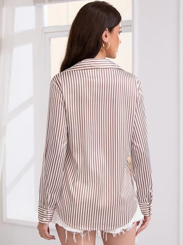 Image of Premium Soft Breathable Stretch Satin Silk Button Down Shirts for Women Long Sleeve Leopard Blouses Work Dress Tops