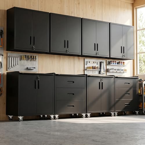 Image of Garage Cabinet System | Heavy Duty Steel All-in-One Modular Garage Cabinet Set for Ultimate Workshop Organization | Easy Assembly Garage Storage Cabinets & Tool Bench