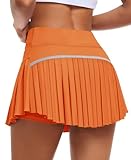 JoyGirl Pleated Tennis Skirt for Women with Shorts High Waisted Golf Skort Mini Skirt Workout Athletic Skorts Skirts with Pockets (Orange,Medium)