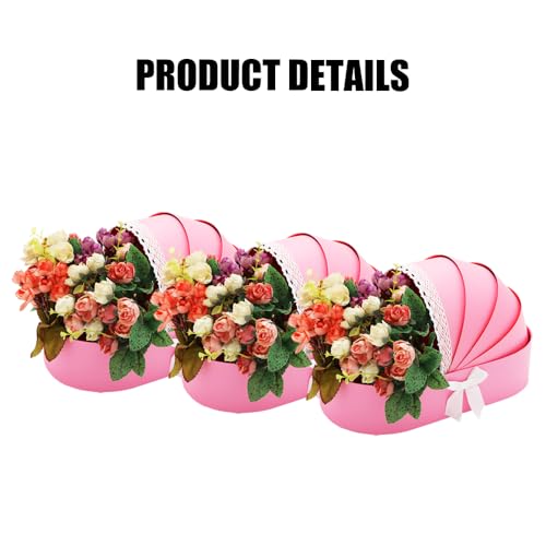 Image of Baby Gift Basket Bassinet Shape Box, 3pc Pack, Floral Sweet Dipped Strawberries, Baby Shower Gender Reveal Party (Pink, 14.3 inchLx8.5 inchWx3.2 inchH)