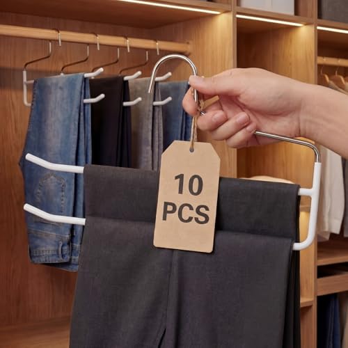 Unittype 10 Pcs Pants Hangers Double Rod Bulk Space Saving Trousers Jean Hangers Open Ended Metal Clothing Rack Closet Storage Organizer for School Dorm Apartment Legging Scarves Slack White