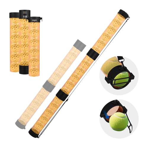NEEWER Ball Retriever Tube Hopper for 18 Tennis Balls & 15 Pickleballs Detachable 3 Section No Bending Pickup Picker Upper Collector with Stopper & Shoulder Strap Orange TB02Z