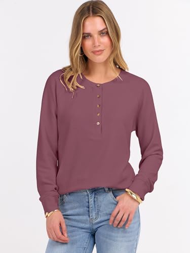 ANRABESS Women's Long Sleeve Waffle Knit Shirts Dressy Casual Loose Button Up V Neck Henley Tops 2025 Fall Basic Tee Blouse3